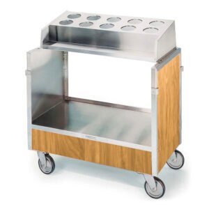 Lakeside 603 Tray & Silver Cart w/ Pan Type Silver Dispenser, Light Maple