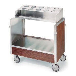 Lakeside 603 Tray & Silver Cart w/ Pan Type Silver Dispenser, Walnut